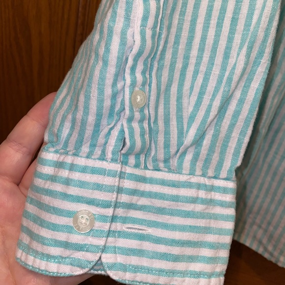 Chaps Denim 2X Stripes Linen Blend Button Up Top - Picture 3 of 3